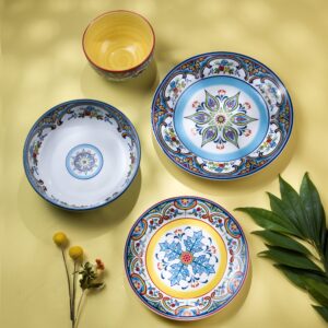 Euro Ceramica Zanzibar 16-Piece Dinnerware Set + Pasta Bowl Set | Vibrant Floral Spanish Design Tableware