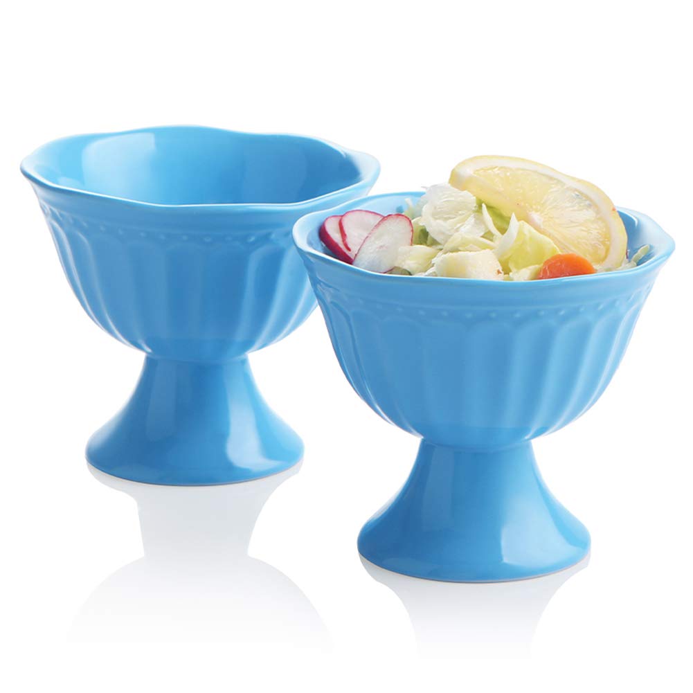 Sweejar Ceramic Ice Cream Bowls, Tulip Sundae Cups, 10 Ounce Dessert Bowls for Sundaes, Milkshakes, Parfaits, Set of 2,(Steel Blue)