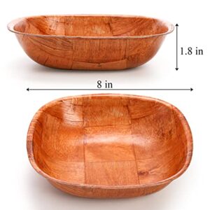 Elsjoy 8 Pack 8 Inch Wooden Woven Salad Bowl, Reusable Square Serving Bowl Woven Wood Mixing Bowl Set, Unbreakable Snack Bowls for Salad, Fruits, Snacks