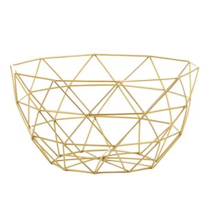 ibwell geometric metal wire fruit bowl, iron arts fruit storage baskets for kitchen counter, countertop, home decor, table centerpiece decorative hold vegetables, bread, snacks, potpourris(large gold)