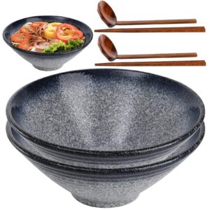 peohud 2 pack porcelain ramen bowls, 50oz large noodle bowl with wooden chopsticks and spoons, japanese bowl for soup, salad, udon, soba, pho, blue