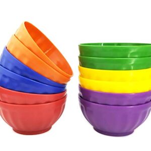 Unbreakable 28-ounce Plastic Bowls Reusable Set of 12 Colored Salad Bowls for Parties, Dishwasher safe, BPA Free