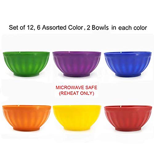 Unbreakable 28-ounce Plastic Bowls Reusable Set of 12 Colored Salad Bowls for Parties, Dishwasher safe, BPA Free