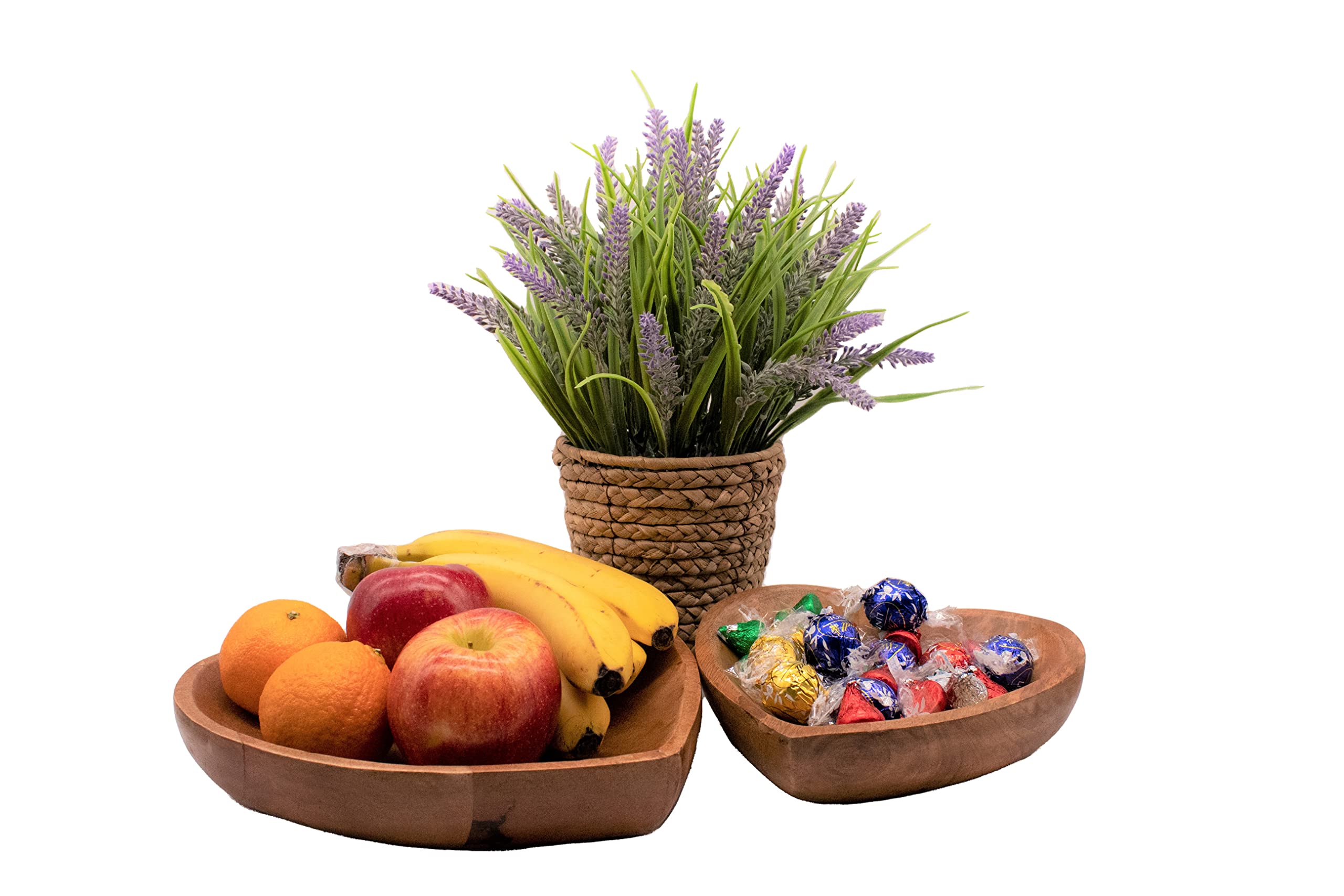 Heart Shaped Wooden Salad Bowl, Fruit Bowl, Candy Bowl, Decorative Wood Bowl, Hand-Crafted, Eco-Friendly, Large 10”(W) x 10” (L) x 2” (H)