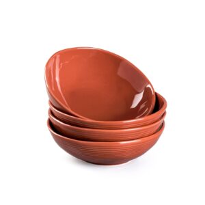 henxfen lead ceramic bowls set of 4 for salad, cereal, soup, pasta - 7 inch stoneware ramen, noodles bowls for serving 24 oz, microwave & oven, dishwasher safe, scratch resistant, brown