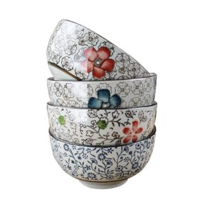 japanese style rice bowls set of 4, 5 inch ceramic rice bowls