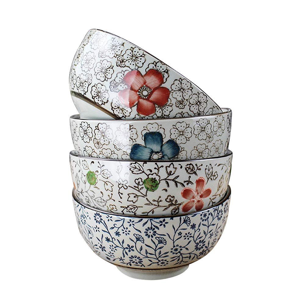 Japanese Style Rice Bowls set of 4, 5 Inch Ceramic Rice Bowls