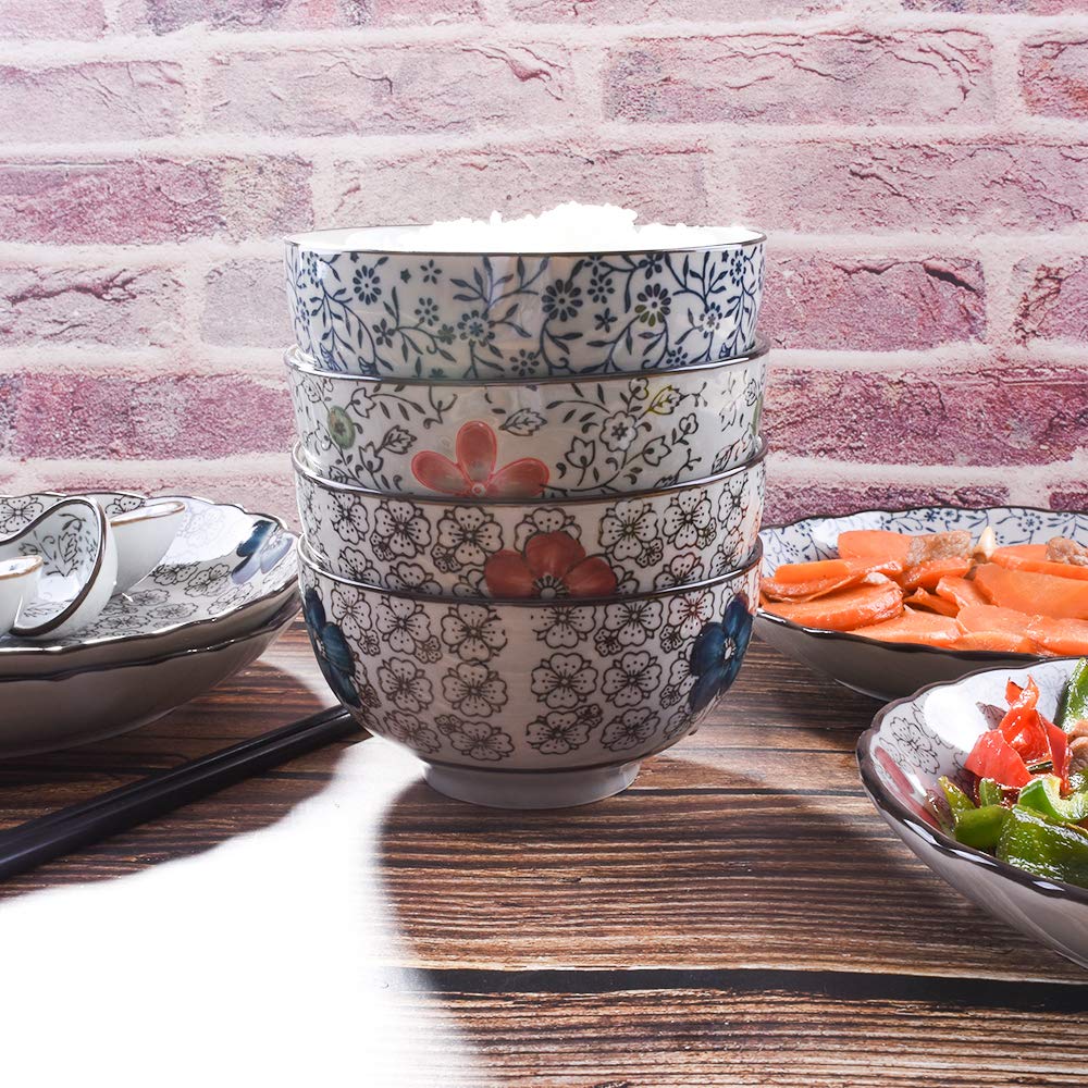 Japanese Style Rice Bowls set of 4, 5 Inch Ceramic Rice Bowls