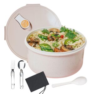 ai love peace microwave instant ramen lunch bowl wheat straw with steam release vent airtight clip lock container,microwave safe ramen bowl with chopsticks for working adults, and families
