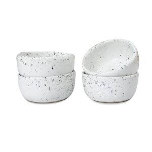 roro exquisite handmade ceramic stoneware speckled spotted white sauce bowls - set of 4 - versatile, microwave-safe, and dishwasher-safe dinnerware