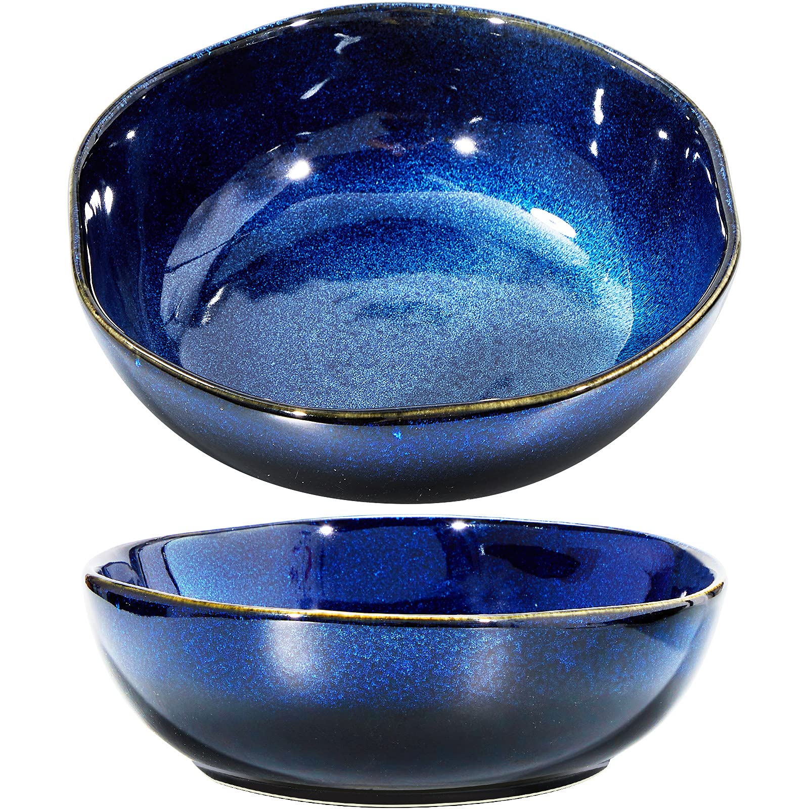 Patelai 2 Pieces 47 OZ Ceramic Salad Bowls Noodles Ramen Bowls Set Porcelain Large Serving Bowls Dishwasher Microwave Safe Cold Heat Resistant for Soup Pasta Rice Salad Dark and Light Blue Glazed