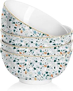 leazul ceramic soup bowls cereal bowl, 22 ounce bowls set chip resistant dishwasher & microwave safe porcelain bowls for kitchen terrazzo marble bowls for cereal soup rice pasta salad oatmeal set of 4