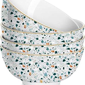 LEAZUL Ceramic Soup Bowls Cereal Bowl, 22 Ounce Bowls Set Chip Resistant Dishwasher & Microwave Safe Porcelain Bowls for Kitchen Terrazzo Marble Bowls for Cereal Soup Rice Pasta Salad Oatmeal Set of 4