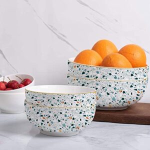 LEAZUL Ceramic Soup Bowls Cereal Bowl, 22 Ounce Bowls Set Chip Resistant Dishwasher & Microwave Safe Porcelain Bowls for Kitchen Terrazzo Marble Bowls for Cereal Soup Rice Pasta Salad Oatmeal Set of 4