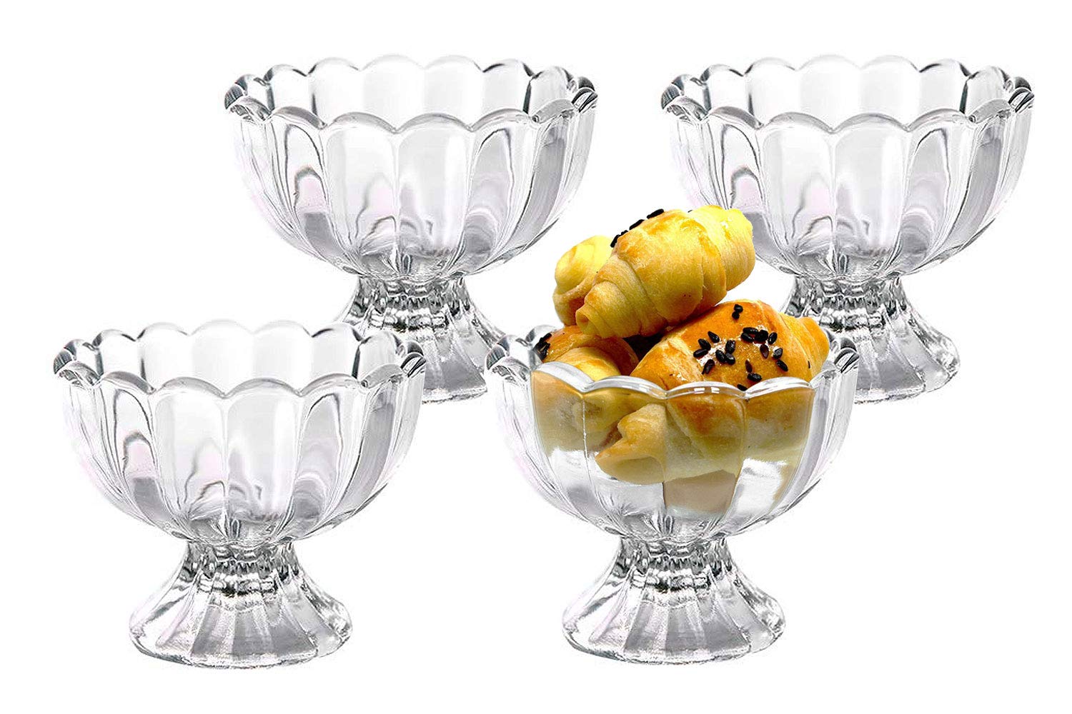 VanEnjoy Glass Bowl Set in Safe Package - Mini Prep, Dip, Dessert, Ice Cream, Bar Snack Dish Bowls - Set of 4, 4 Oz