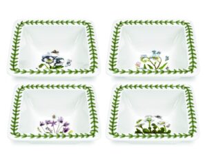 portmeirion botanic garden square mini bowls | set of 4 small bowls with assorted motifs | 4 inch | made from porcelain | microwave and dishwasher safe
