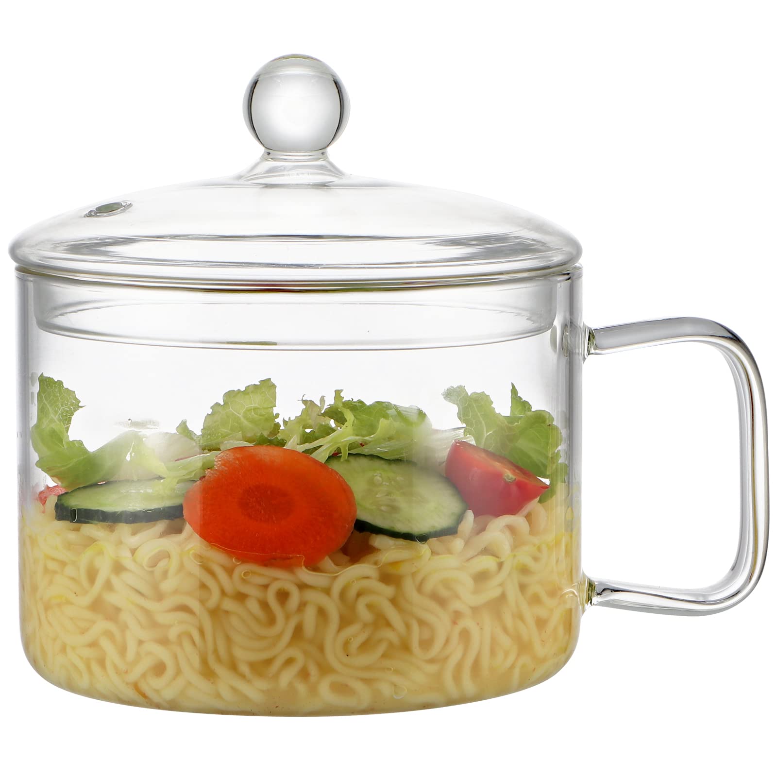 MDLUU Glass Soup Bowl with Handle 47 fl-oz, Heat Resistant Borosilicate Glass Saucepan with Lid, Glass Pot for Heating, Cooking Ramen, Pasta, Oatmeal