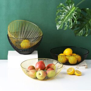 IBWell Wire Fruit Basket Fruit Bowl Kitchen Fruit Basket Stand Fruit Bowls for the Counters Metal Fruit Bowl(Round Black)