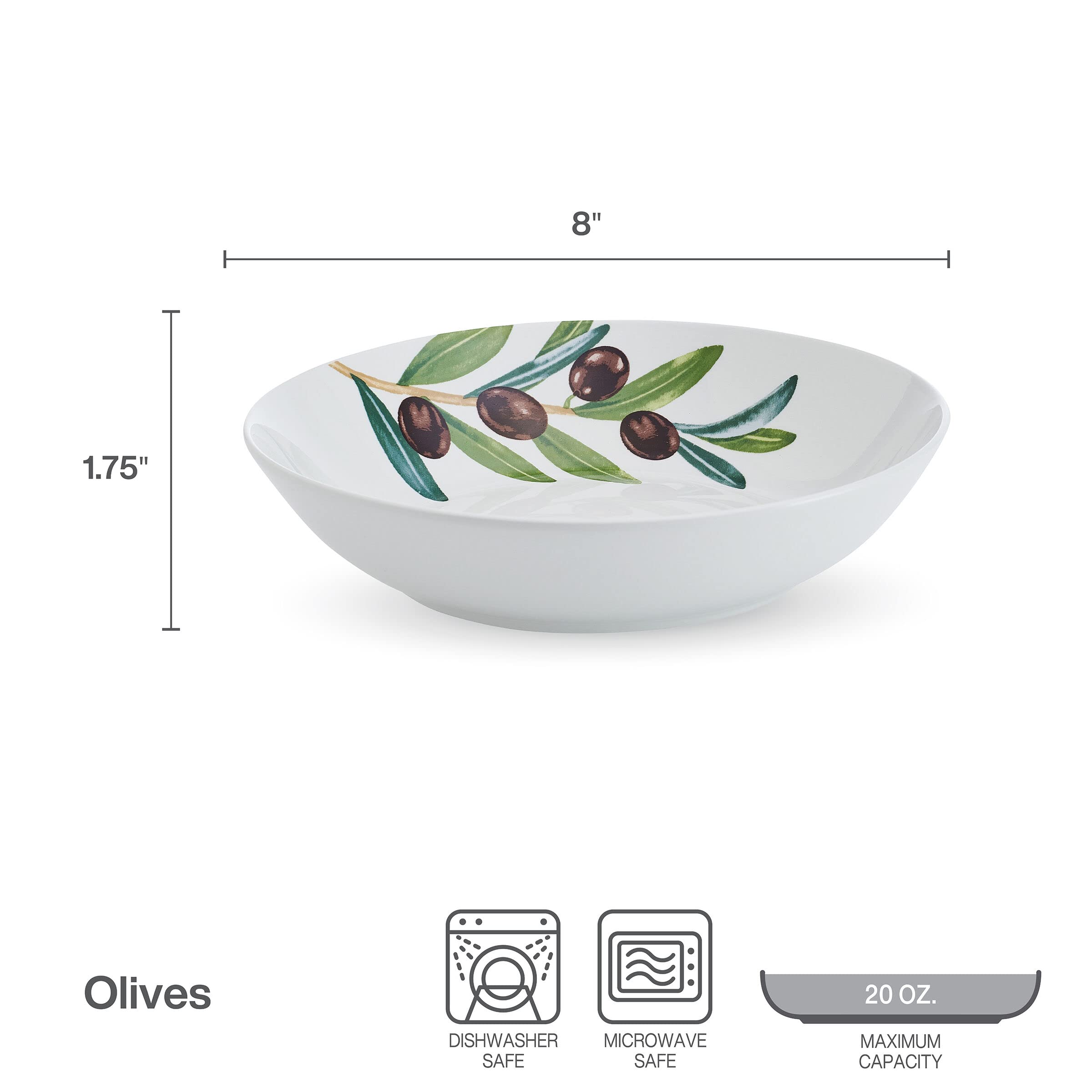 Studio Nova Olive Set of 4 Pasta Bowls, 8 Inch, 20 Ounce, White