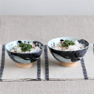 MINORU TOUKI Minorutouki Mino-yaki Japanese Ceramic Rice Bowl Whale Blue φ5×H2.6 in 7.14oz Made in Japan