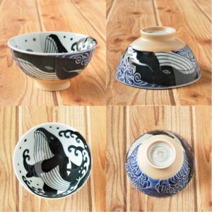 MINORU TOUKI Minorutouki Mino-yaki Japanese Ceramic Rice Bowl Whale Blue φ5×H2.6 in 7.14oz Made in Japan