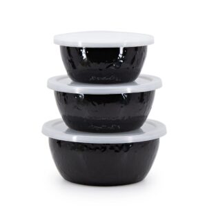 golden rabbit enamelware - solid black pattern - set of 3 - nesting bowls