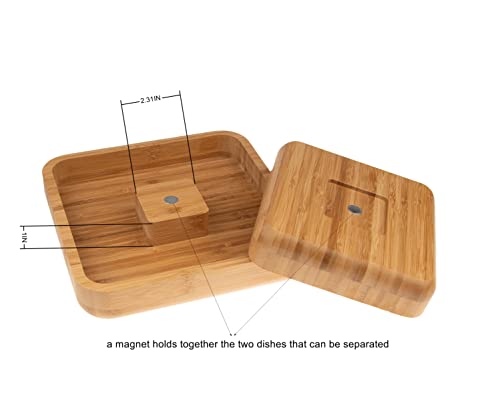 Mateda Bamboo Pistachio Snack Bowl Double Dish Nut Bowl with Shell Storage, 9.5" x 9.5" x 3.8"