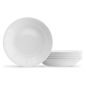 bormioli rocco set of 6 white moon 9 inch pasta bowls tempered opal glass dishes, dishwasher & microwave safe, made in spain.