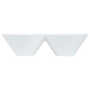 Restaurantware 9.1 x 4.9 x 2.3 Inch Double Dip Bowls 1 Microwave-Safe Condiment Server - 2 Compartments Microwave-Safe White Porcelain Dip Tray Dishwasher-safe For Snacks Relish Condiments Or Toppings