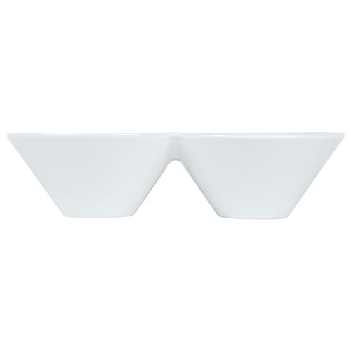 Restaurantware 9.1 x 4.9 x 2.3 Inch Double Dip Bowls 1 Microwave-Safe Condiment Server - 2 Compartments Microwave-Safe White Porcelain Dip Tray Dishwasher-safe For Snacks Relish Condiments Or Toppings