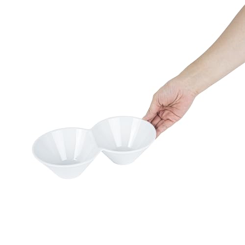 Restaurantware 9.1 x 4.9 x 2.3 Inch Double Dip Bowls 1 Microwave-Safe Condiment Server - 2 Compartments Microwave-Safe White Porcelain Dip Tray Dishwasher-safe For Snacks Relish Condiments Or Toppings