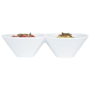 Restaurantware 9.1 x 4.9 x 2.3 Inch Double Dip Bowls 1 Microwave-Safe Condiment Server - 2 Compartments Microwave-Safe White Porcelain Dip Tray Dishwasher-safe For Snacks Relish Condiments Or Toppings