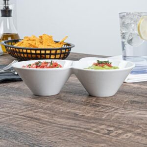 Restaurantware 9.1 x 4.9 x 2.3 Inch Double Dip Bowls 1 Microwave-Safe Condiment Server - 2 Compartments Microwave-Safe White Porcelain Dip Tray Dishwasher-safe For Snacks Relish Condiments Or Toppings