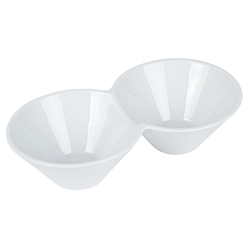 Restaurantware 9.1 x 4.9 x 2.3 Inch Double Dip Bowls 1 Microwave-Safe Condiment Server - 2 Compartments Microwave-Safe White Porcelain Dip Tray Dishwasher-safe For Snacks Relish Condiments Or Toppings