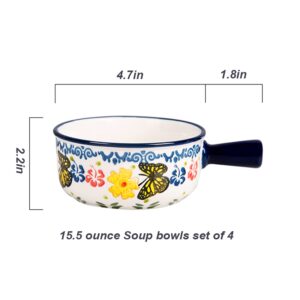 AWYGHJ Soup Bowls with Handles, Set of 4, 15.5 Ounce Ceramic French Onion Soup Crocks, Porcelain Serving Soup Bowl, for Soup, Cereal, Stew, Chill