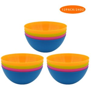 DLF. DONGLINFENG Plastic Bowls set of 12 - Unbreakable and Reusable 24oz/5.9 inch Plastic Cereal/Soup/Salad Bowls in4 Assorted Color | Dishwasher Safe, BPA Free