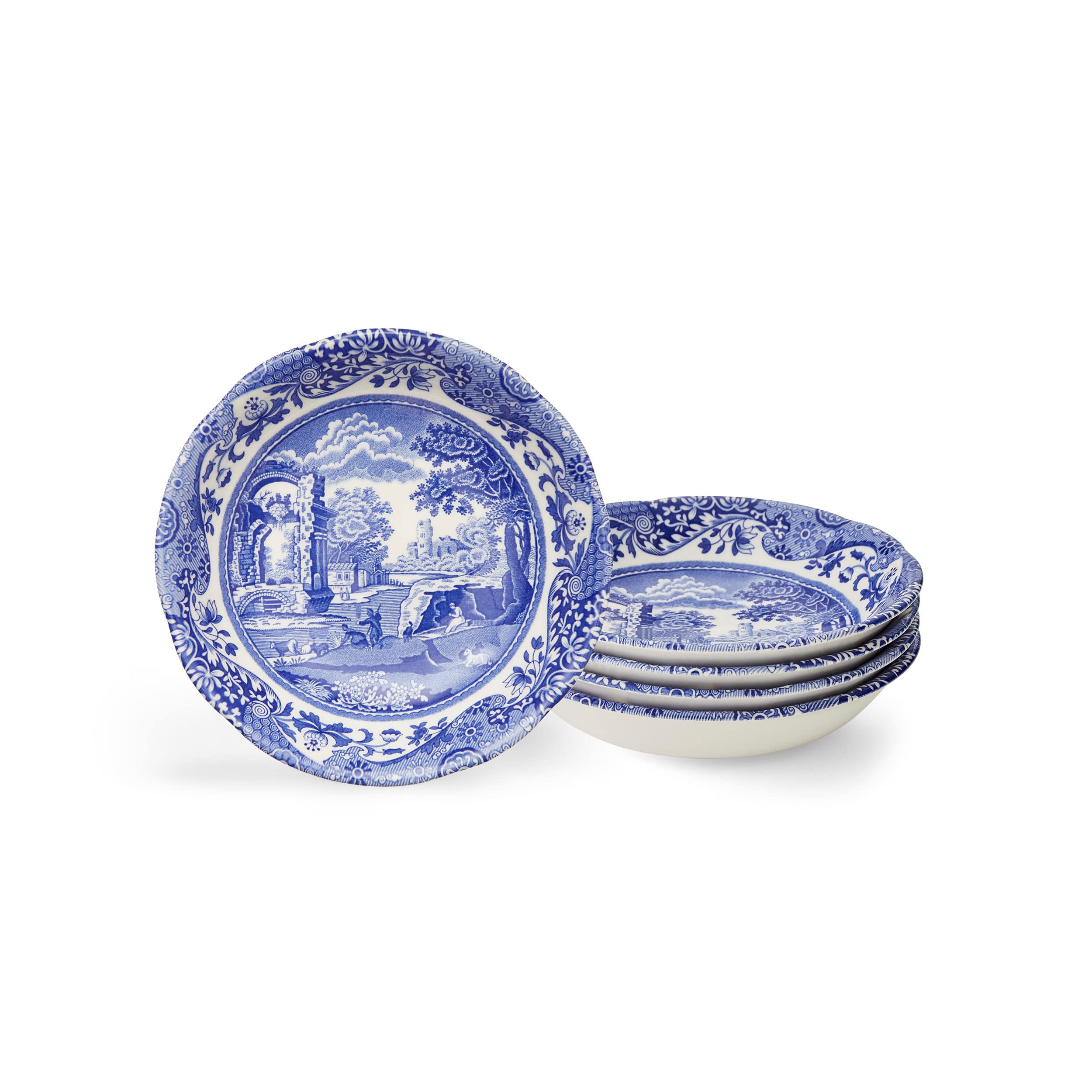 Spode Blue Italian Cereal Bowl | Set of 4 | Oatmeal, Cereal, and Rice Bowl | Made of Earthenware | 6.5-Inches | Dishwasher and Microwave Safe | Made in England