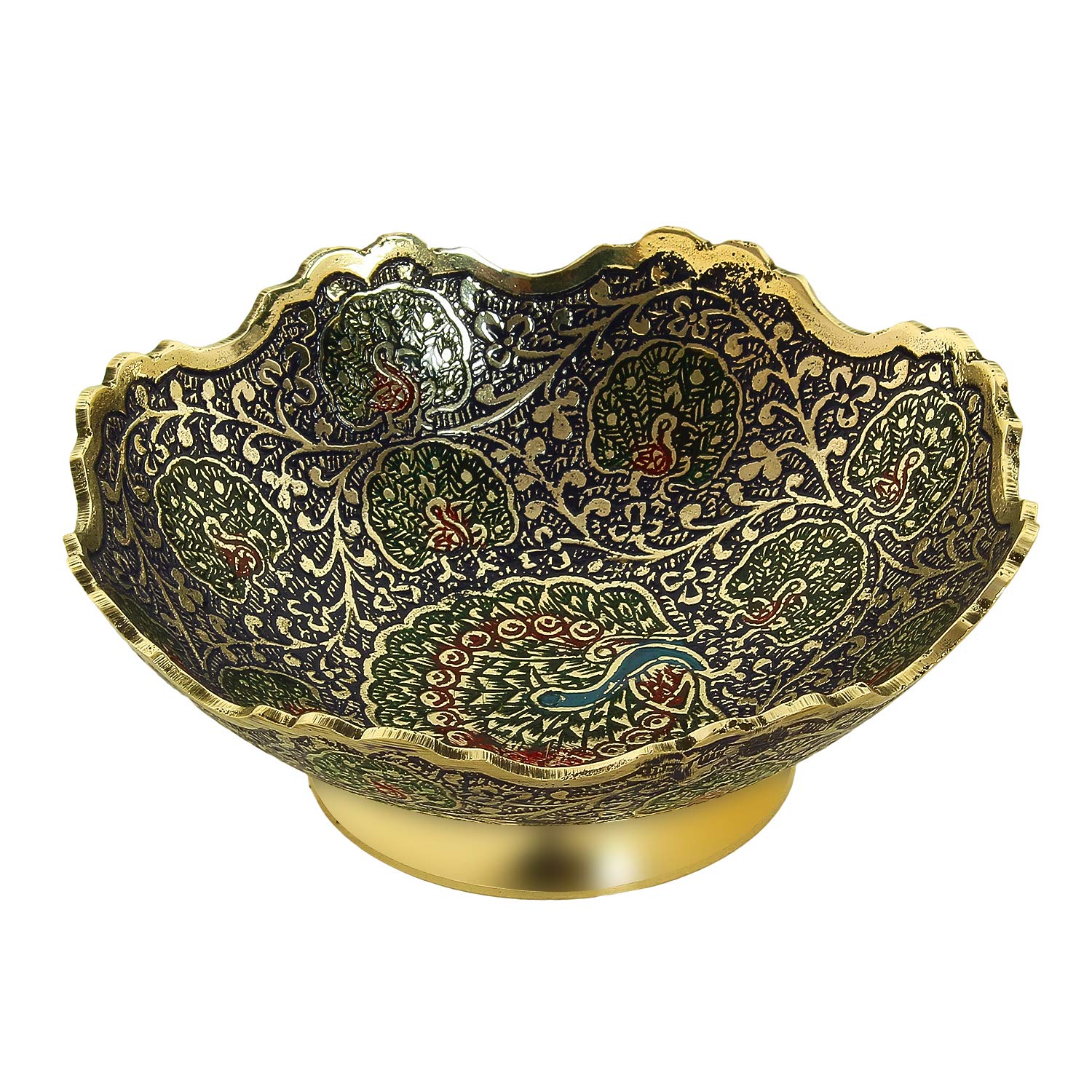 Zap Impex Brass Decorative Dry Fruit Bowl Multipurpose Serving Bowl carving Work - Size- 5" Beautiful Blue Color Peacock design Kitchenware Gift