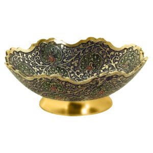Zap Impex Brass Decorative Dry Fruit Bowl Multipurpose Serving Bowl carving Work - Size- 5" Beautiful Blue Color Peacock design Kitchenware Gift