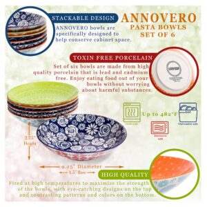 Annovero Bundle -, Pasta Bowls. Cute and Colorful Porcelain Dishes for Kitchen, Microwave and Oven Safe. Bundle