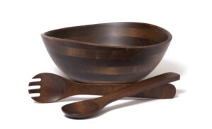 lipper international walnut matte bowl w/wavy rim 13" with pair of 12" salad servers