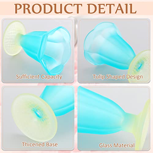 6 Pcs 7.5 oz Glass Tulip Sundae Cups Ice Cream Bowls Parfait Glasses Frosted Footed Vintage Dessert Cup for Milkshake Candy, Pink, Yellow, Blue, 5.31 x 3.94 x 3.15 Inch