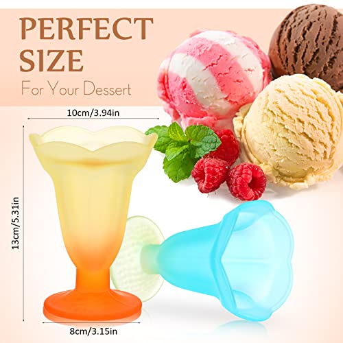 6 Pcs 7.5 oz Glass Tulip Sundae Cups Ice Cream Bowls Parfait Glasses Frosted Footed Vintage Dessert Cup for Milkshake Candy, Pink, Yellow, Blue, 5.31 x 3.94 x 3.15 Inch