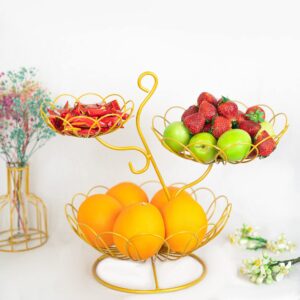 Vytaco flower Fruit Basket, 3 Tier Fruit Basket Bowl Vegetable Organizer for Kitchen, Metal Wire Vegetable Produce Storage Baskets for Kitchen, Detachable Vegetable Storage，Fashion Fruit Bowl (yellow)