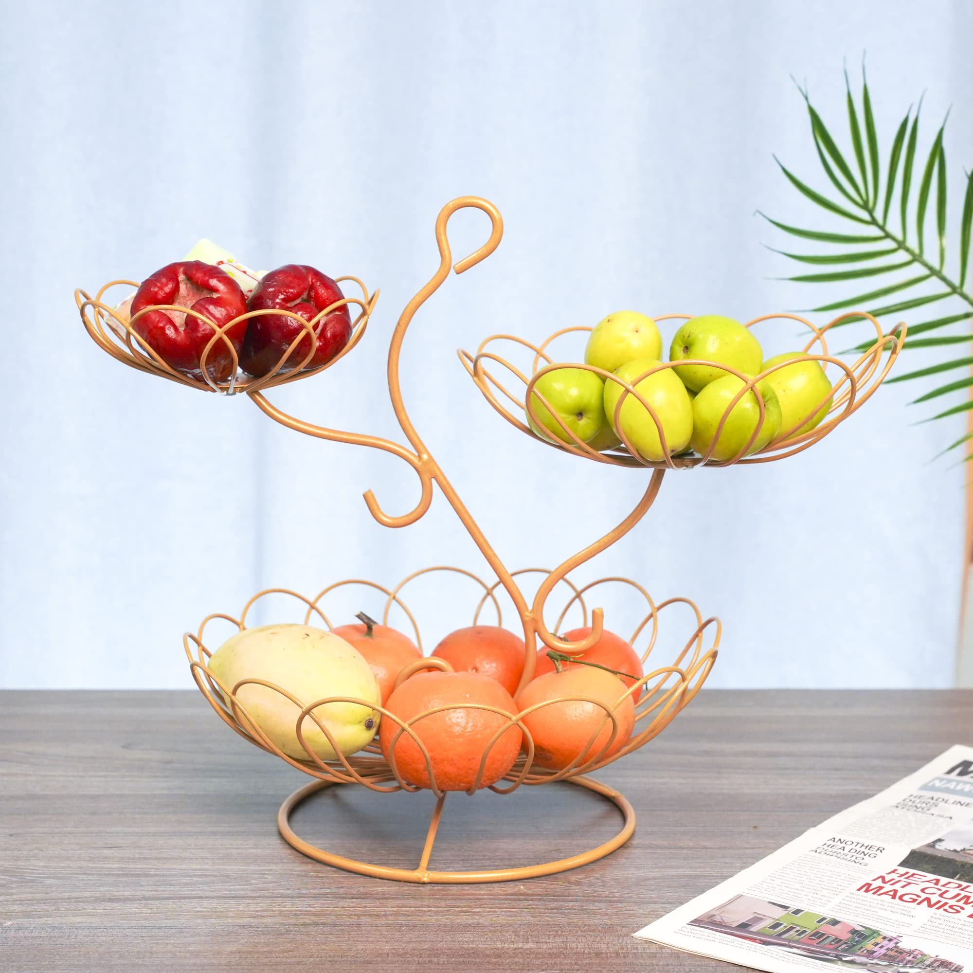 Vytaco flower Fruit Basket, 3 Tier Fruit Basket Bowl Vegetable Organizer for Kitchen, Metal Wire Vegetable Produce Storage Baskets for Kitchen, Detachable Vegetable Storage，Fashion Fruit Bowl (yellow)