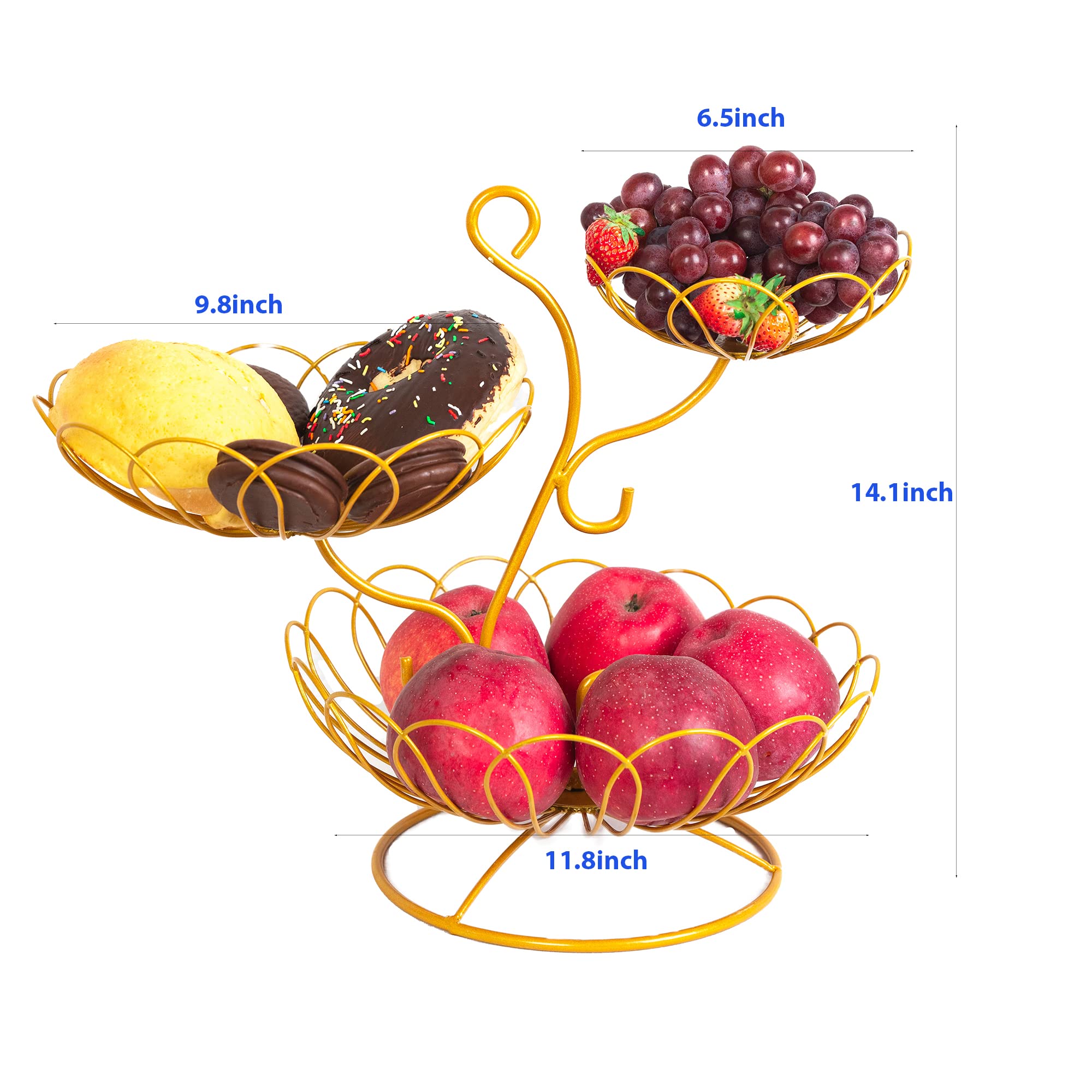 Vytaco flower Fruit Basket, 3 Tier Fruit Basket Bowl Vegetable Organizer for Kitchen, Metal Wire Vegetable Produce Storage Baskets for Kitchen, Detachable Vegetable Storage，Fashion Fruit Bowl (yellow)