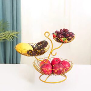 Vytaco flower Fruit Basket, 3 Tier Fruit Basket Bowl Vegetable Organizer for Kitchen, Metal Wire Vegetable Produce Storage Baskets for Kitchen, Detachable Vegetable Storage，Fashion Fruit Bowl (yellow)