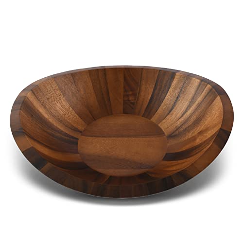 Arthur Court Acacia Wood Salad Serving Bowl for Fruits or Salads - Modern Centerpiece Bowl 11 Inch Diameter 4 inch Tall - Mid Century