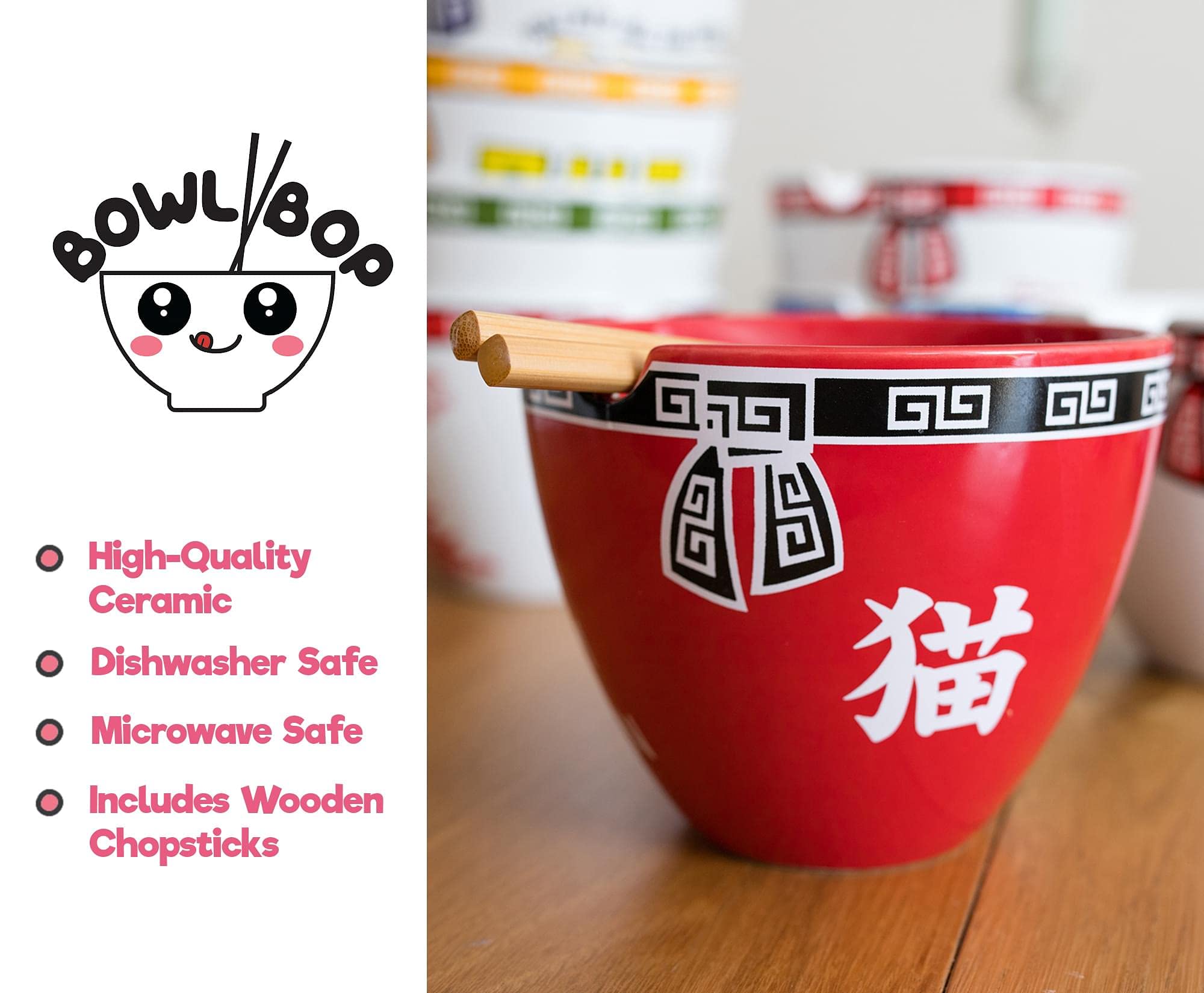 Boom Trendz Bowl Bop Keep Calm And Ramen On Japanese Dinner Set | 16-Ounce Bowl, Chopsticks