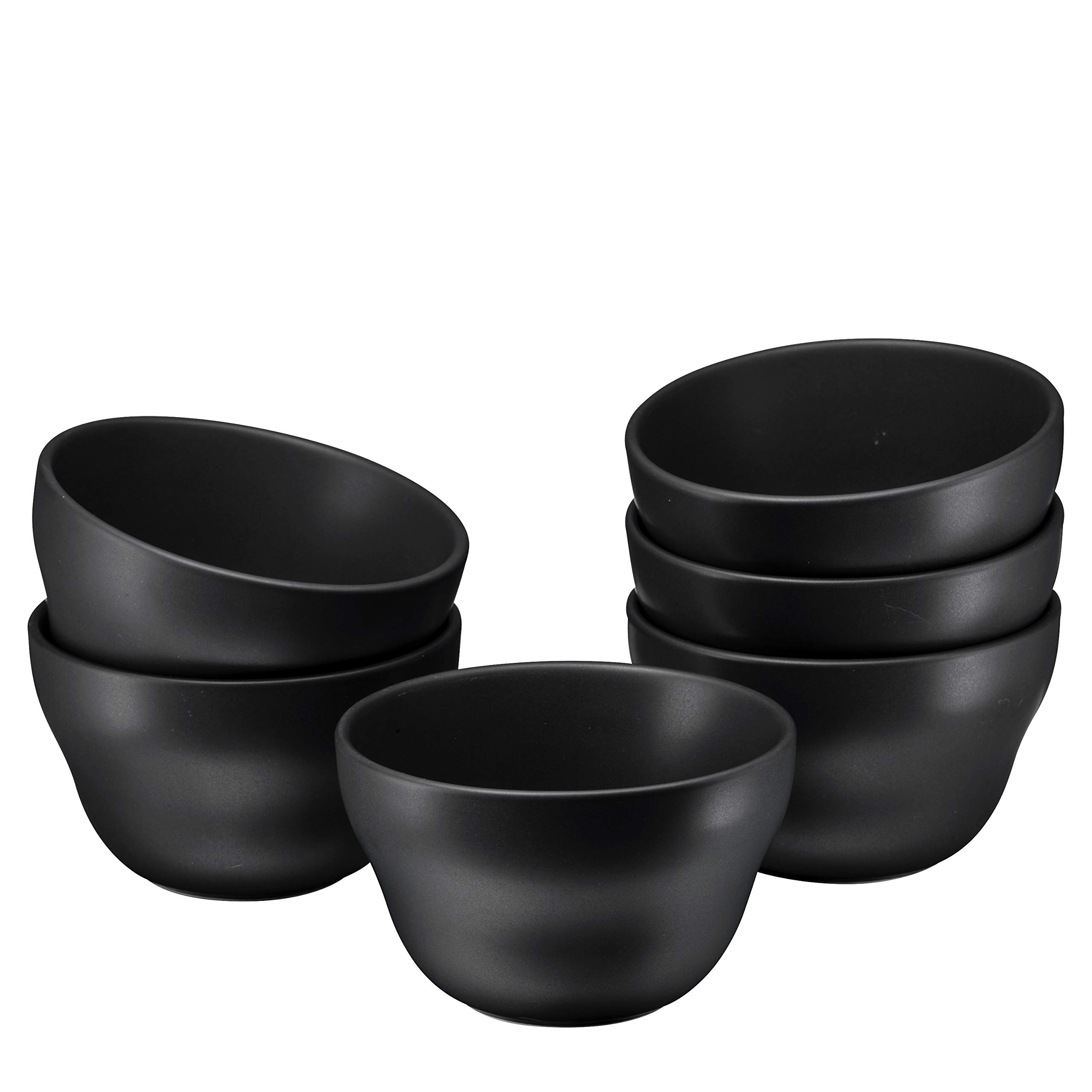 Bruntmor 8 Oz Ceramic Dessert Bowl Set of 6 in Matte Black, 8 Ounces Ceramic Chip and Dip Bowls, Small Ceramic Dish Set for Snacks, Nuts, Chip and Dip at Party, Thanksgiving and Christmas